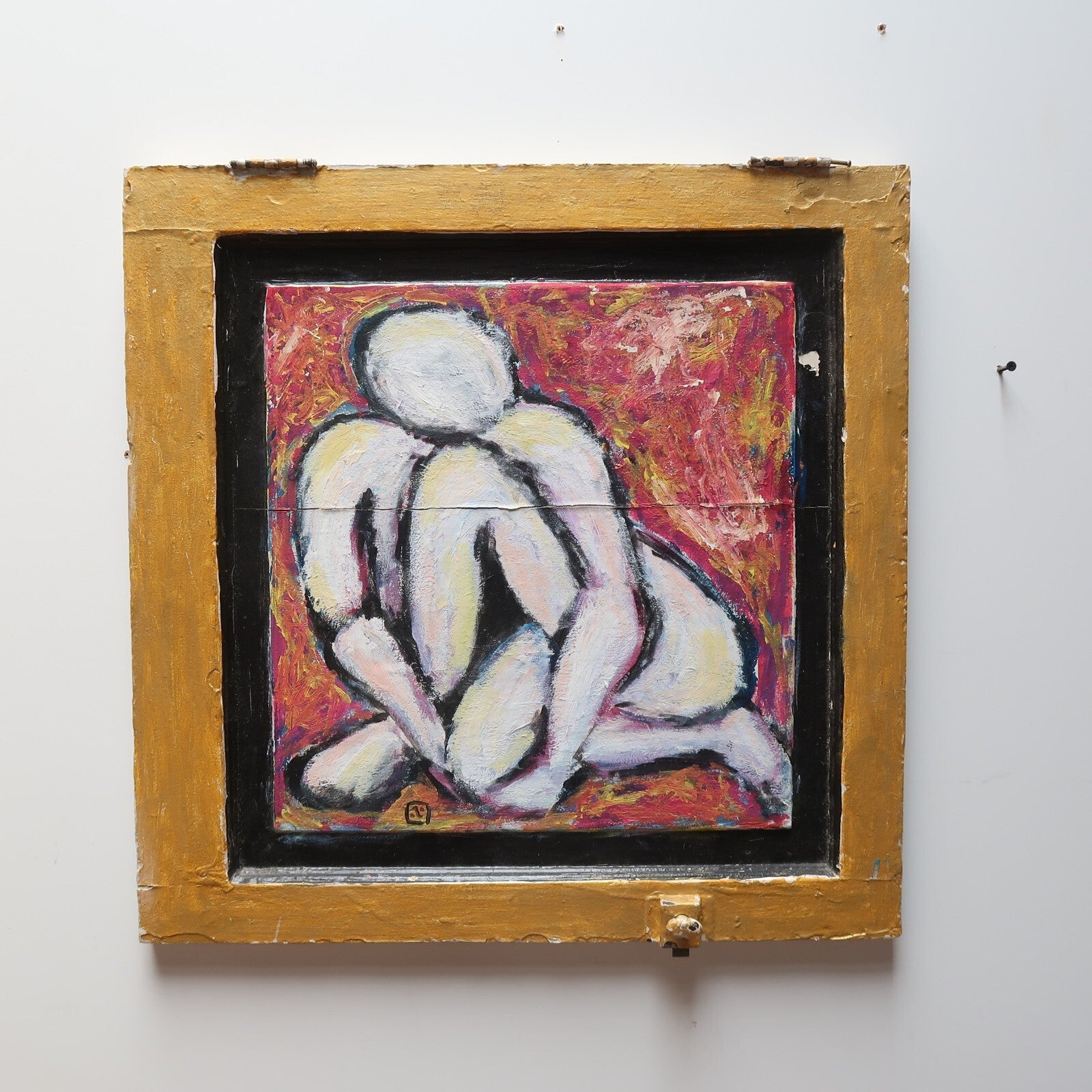 Hand Painted On Wood Cabinet Door Signed by Daniel Velazquez " Nude II " 2000