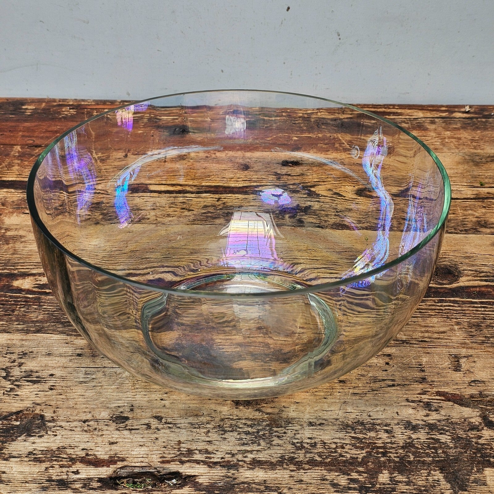 Vintage Iridescent Optic Glass Salad Bowl 10"Diam x 5"H