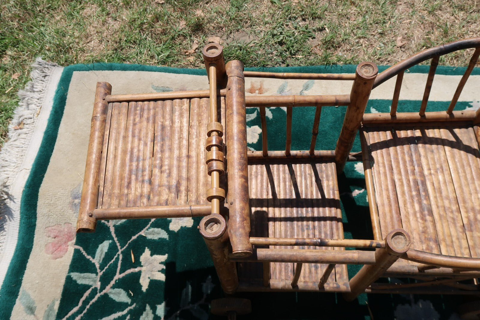 1970s Spanish Bamboo Wheeled Children's Trolley / Garden Plant Stand Holder