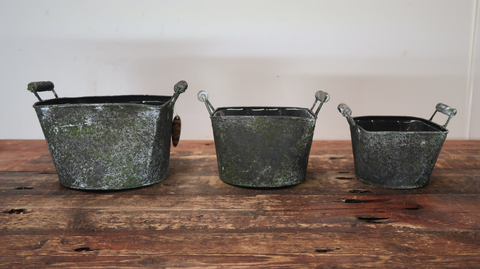 Rustic Metal Planters Set of 3 Nested Rustic Weathered Planter With Handles