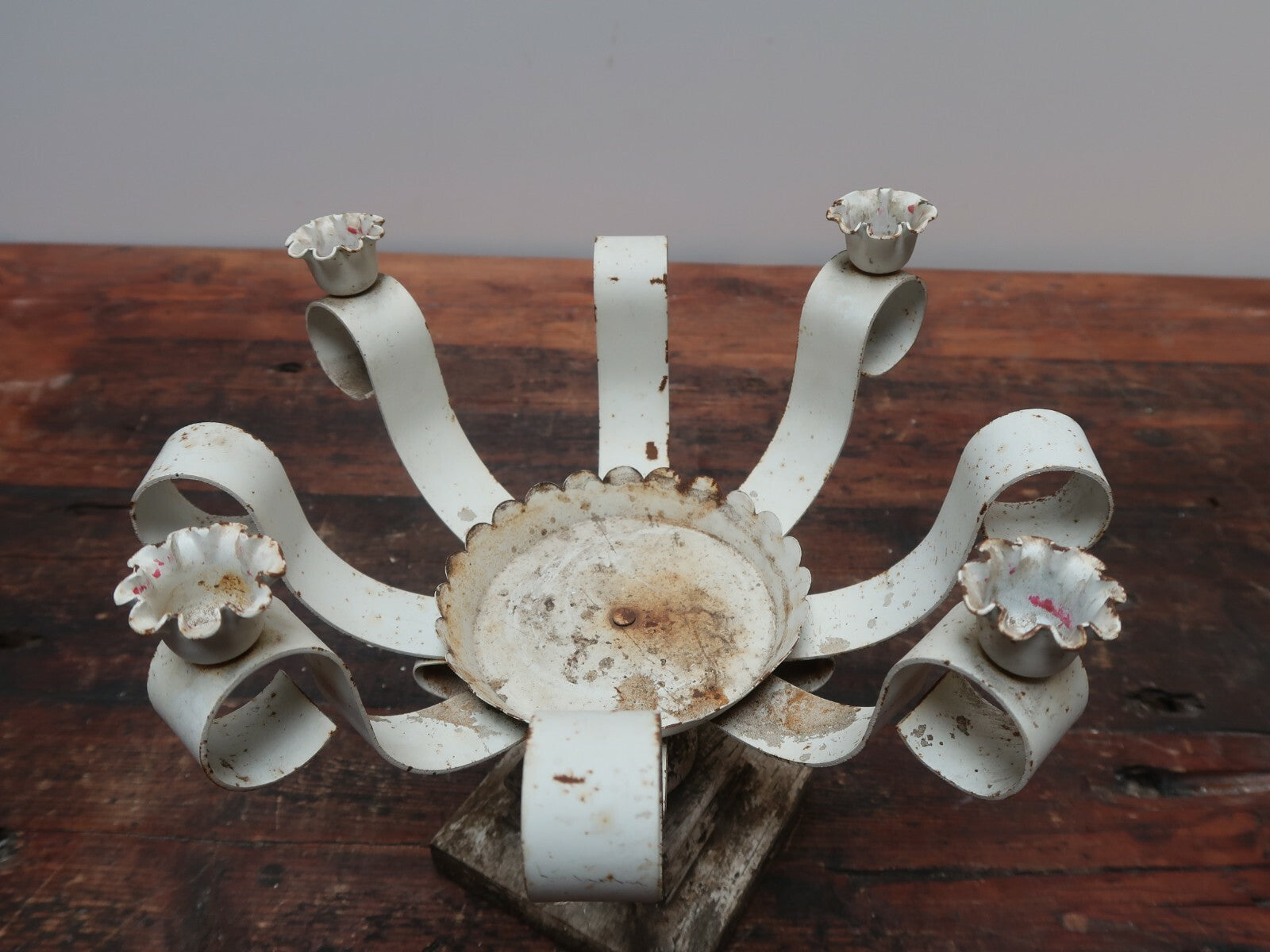 Vintage Candle Holder Planter Shabby Chic White 10" x 10" x H9"