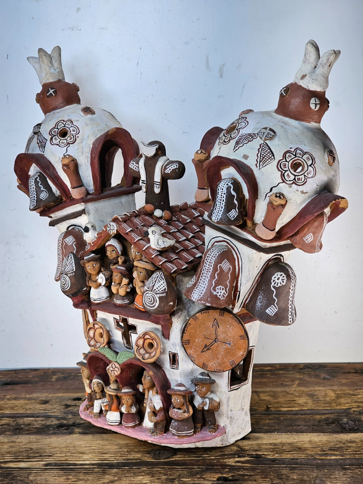 Ayacucho Artisan Terra Cotta Church Folk Art Peruvian Ornament 17"W x 16"H