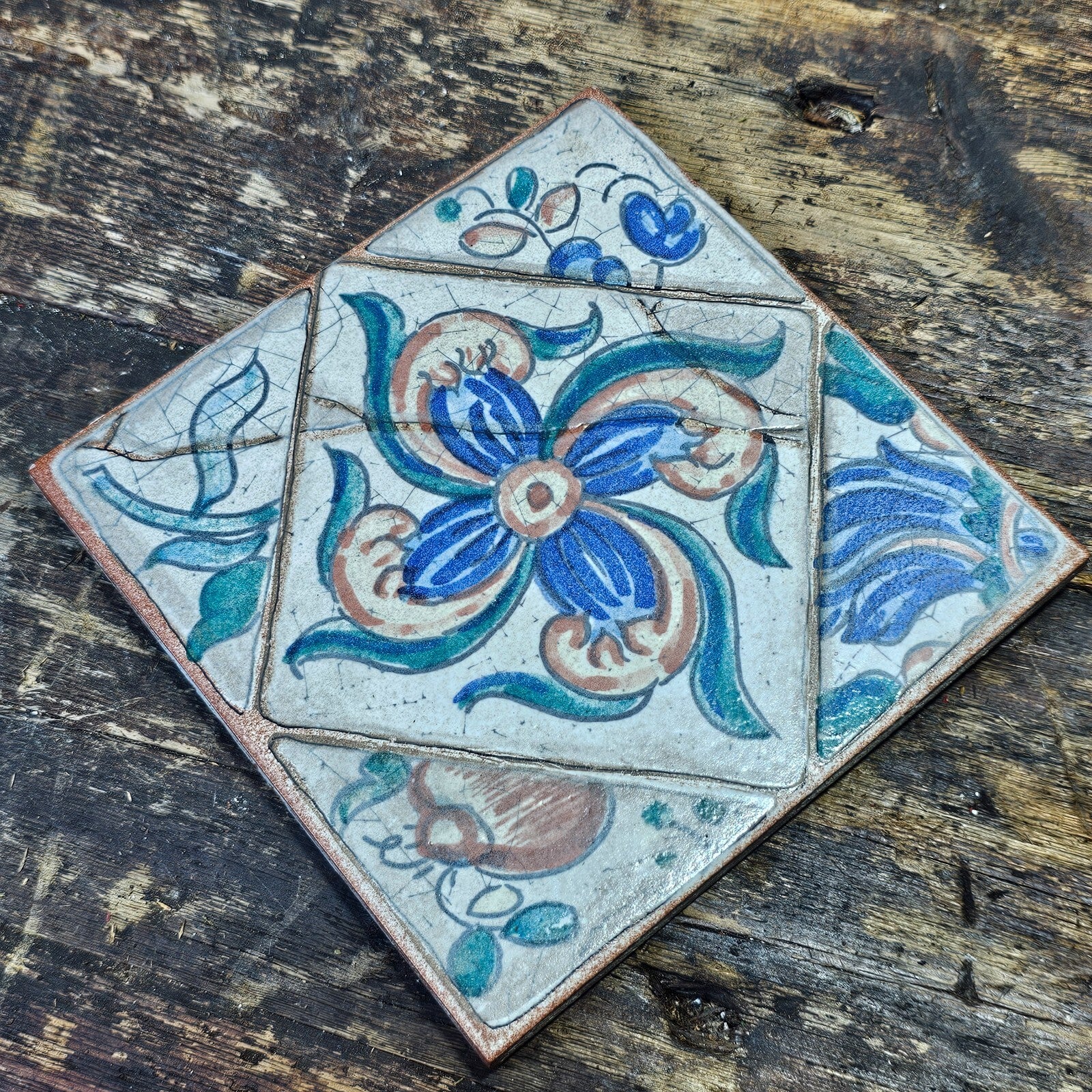 VENIS Made In Spain Gres De Elite Tile Trivet Antique Flower 6 x 6"