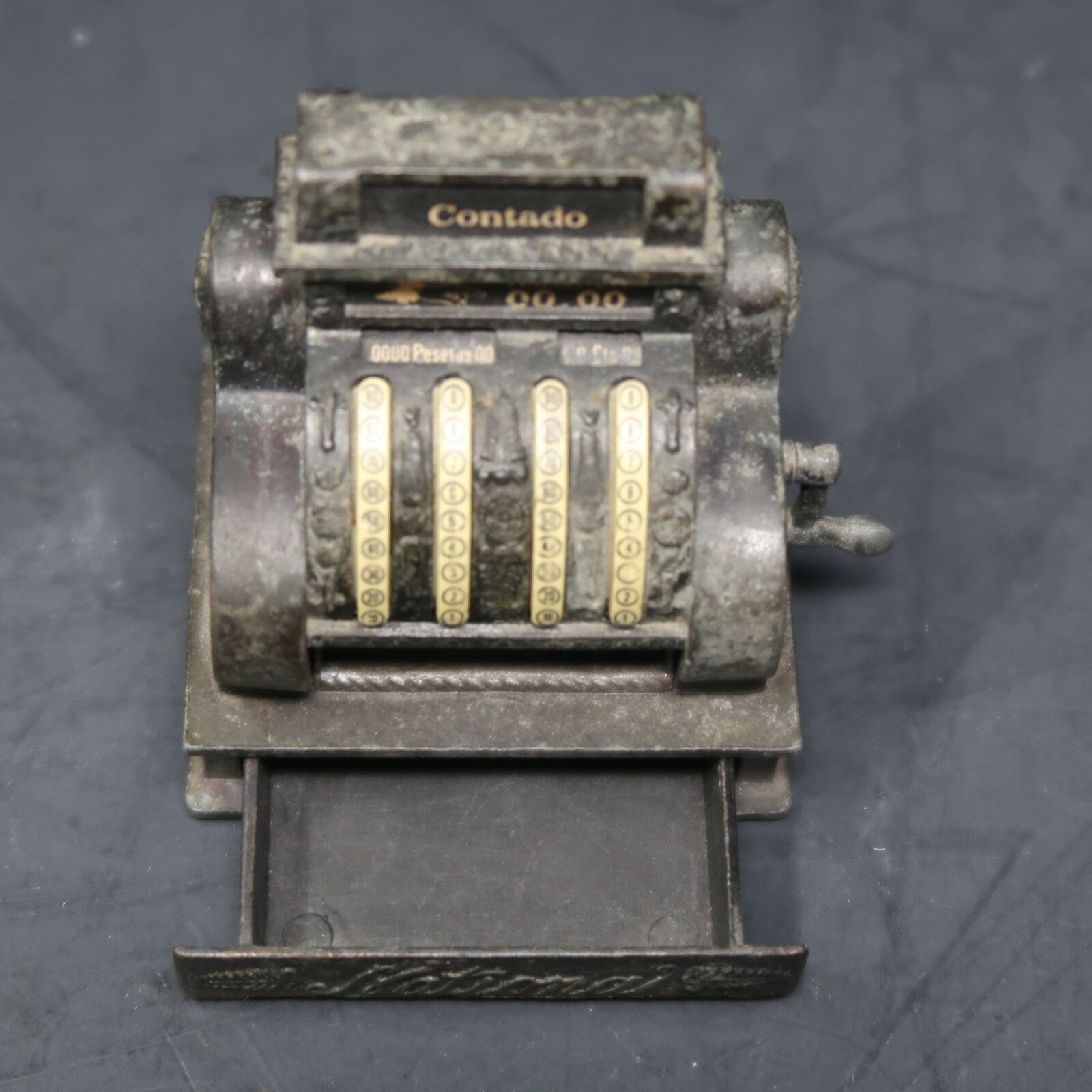Vintage Play Me National Contado Cash Register Pencil Sharpener Made In Spain