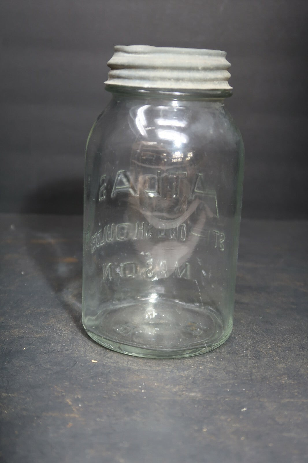 Vintage Atlas Strong Shoulder Mason Canning Jar With Zinc Lid 3.75" x 7"