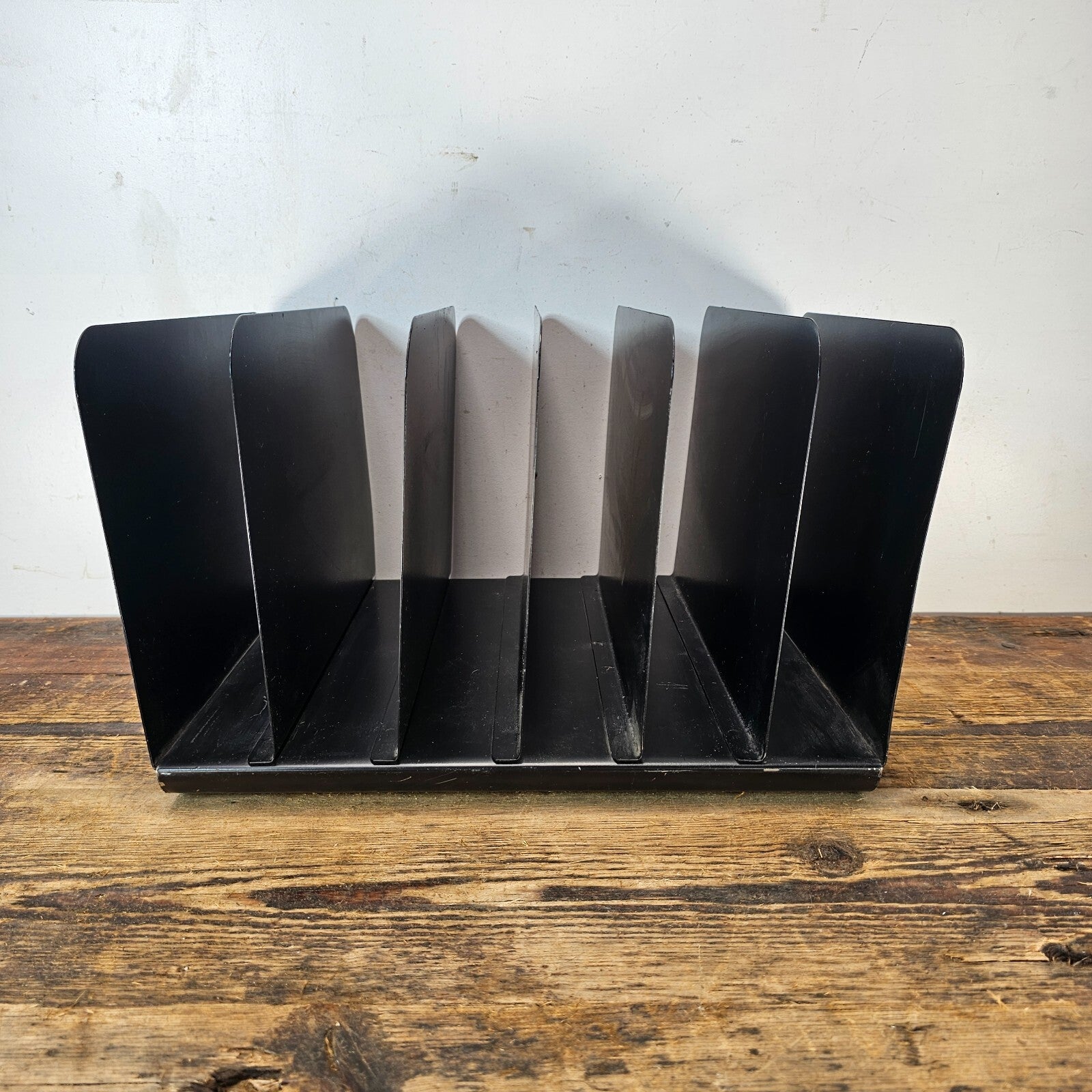 Vintage 6 Compartment Black Steel Desktop File Organizer