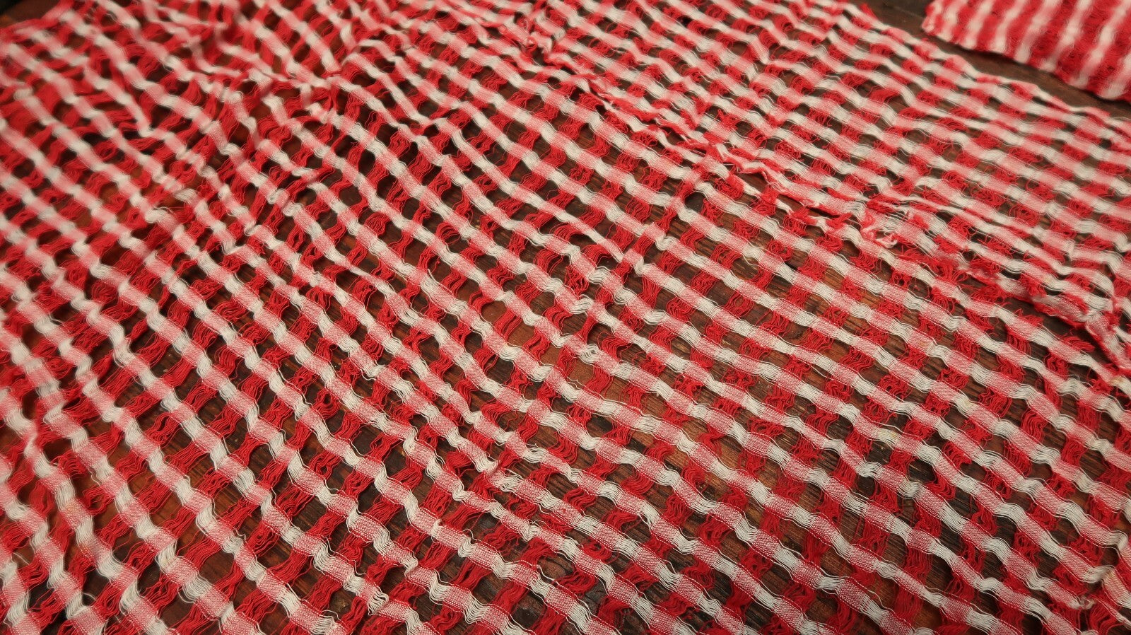 Antique Vintage Red and White Plaid Doll Fabric