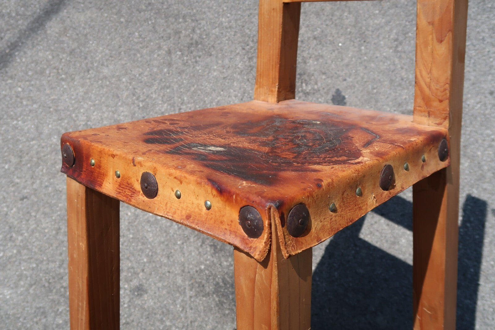 Wooden Counter Height Bar Stool Leather Seat Handcrafted farmhouse Stool H 41"