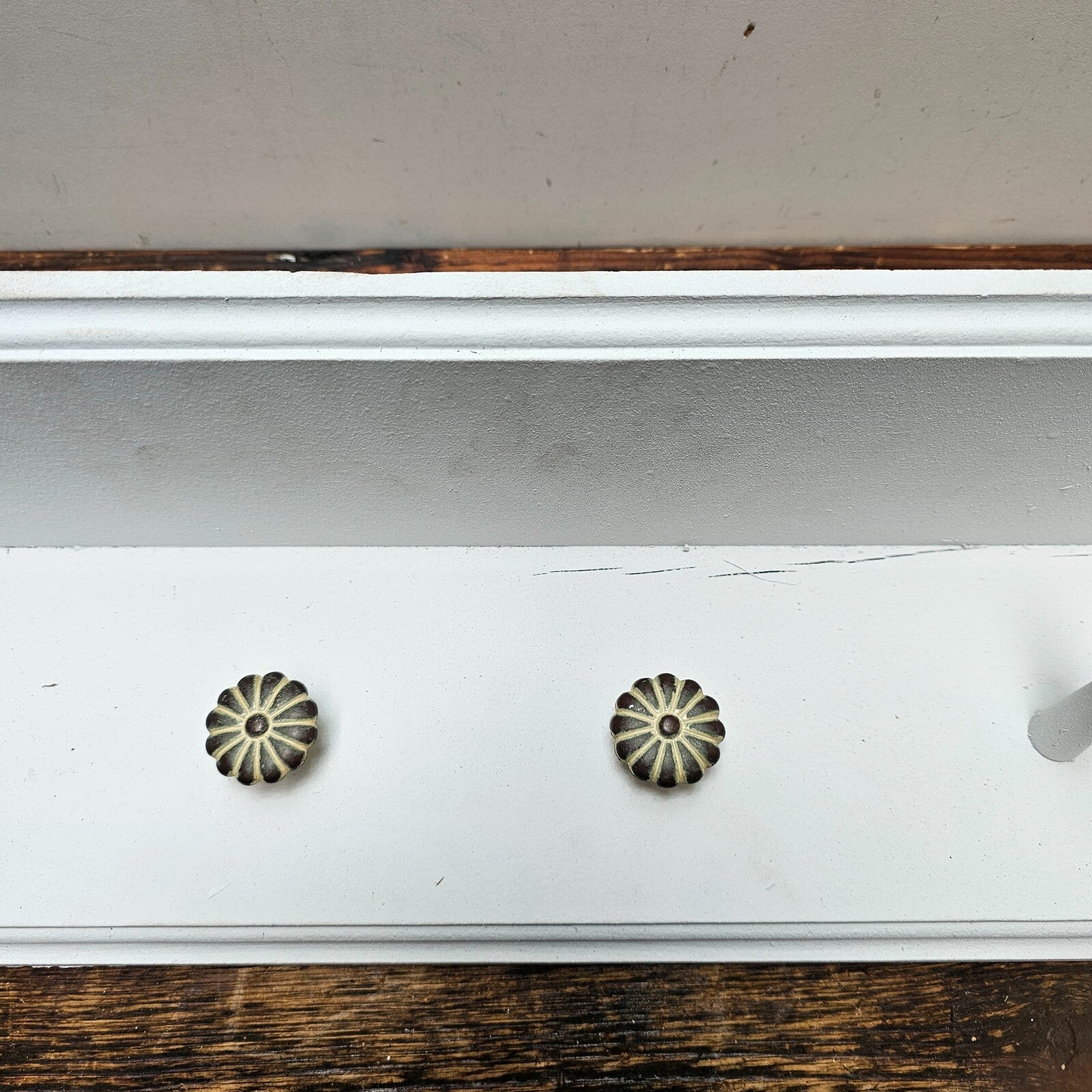 Wall Shelf Wooden Peg Hooks And Concho Style Round Hooks Bear Design