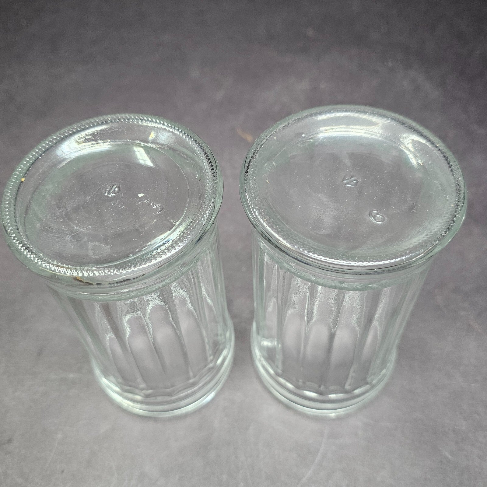 Set of 2 Side Flap Top Sugar Dispenser Glass Jar Vintage 3" D x 5.5" H
