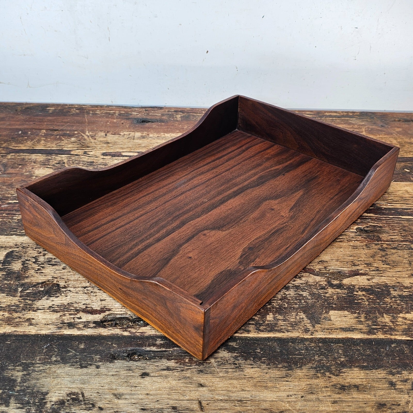 Vintage Stempco Walnut Triple Cutout Desk Tray (1950s-1960s)
