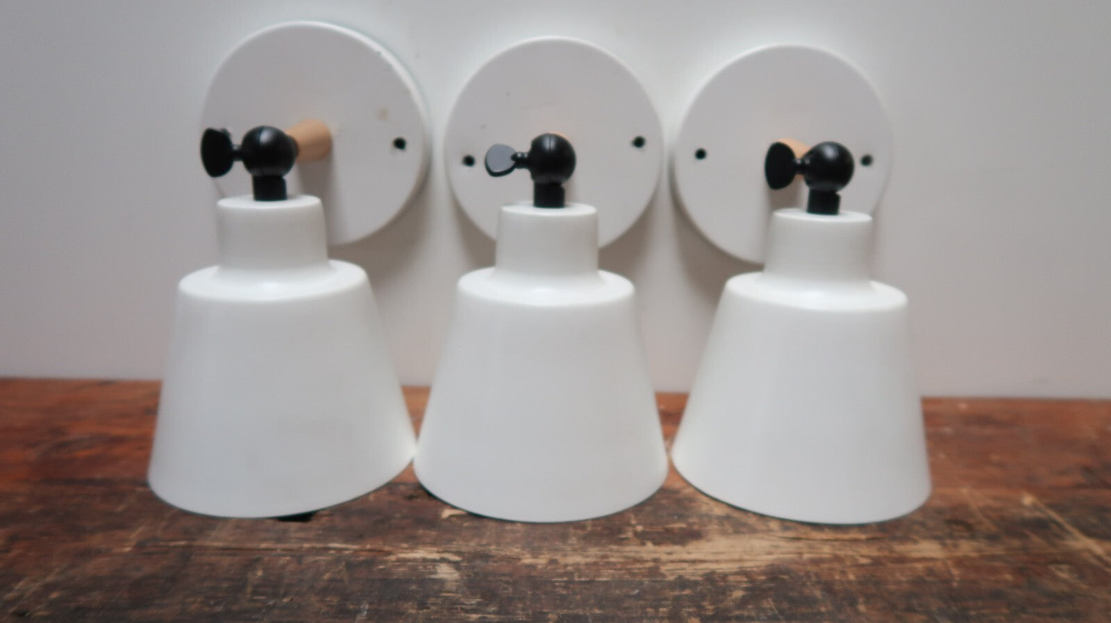 Set of 3 White Wall Sconces Wood Metal Light Angle Adjustment