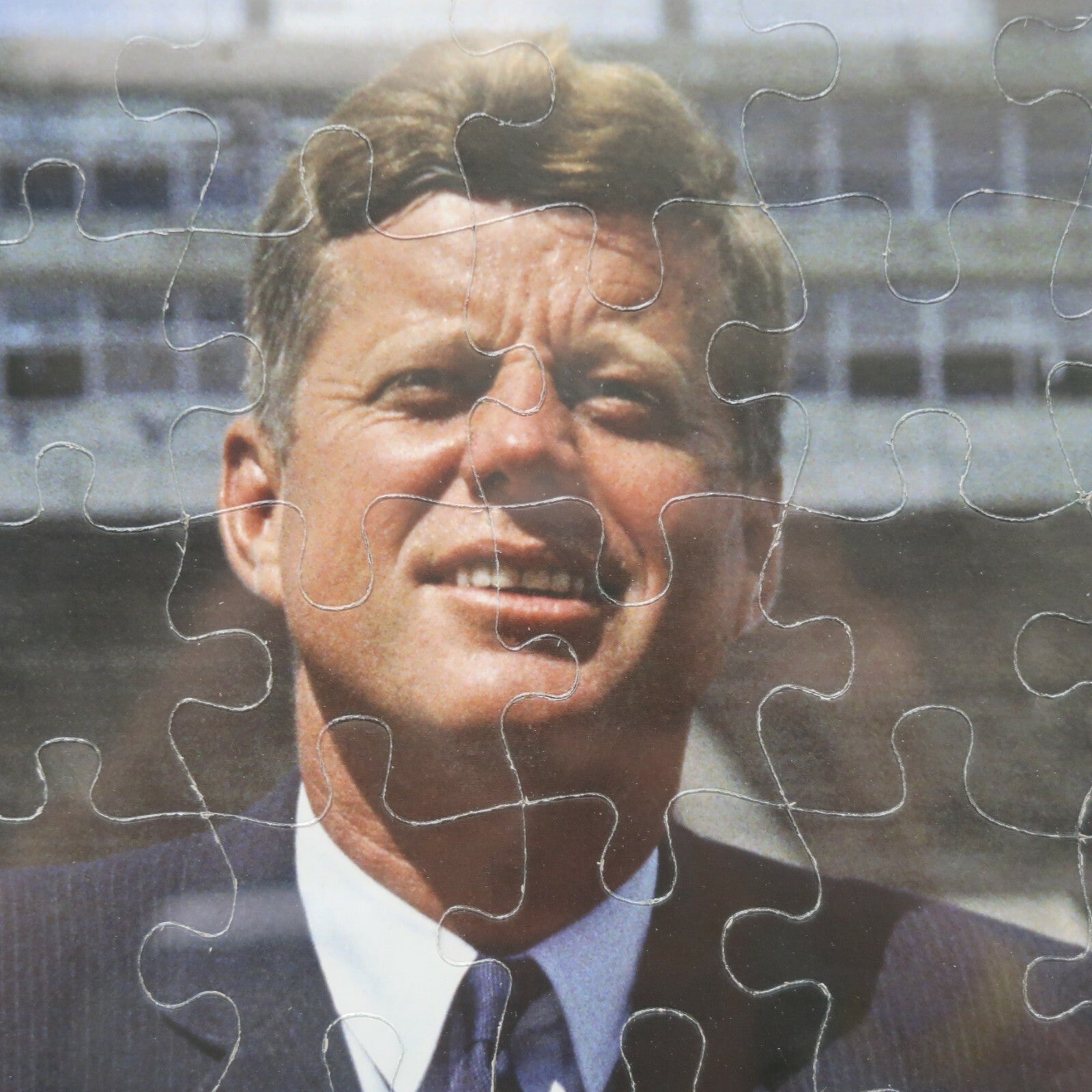 Vintage Double Sided JFK Jigsaw Puzzle in Frame John F Kennedy 50pcs