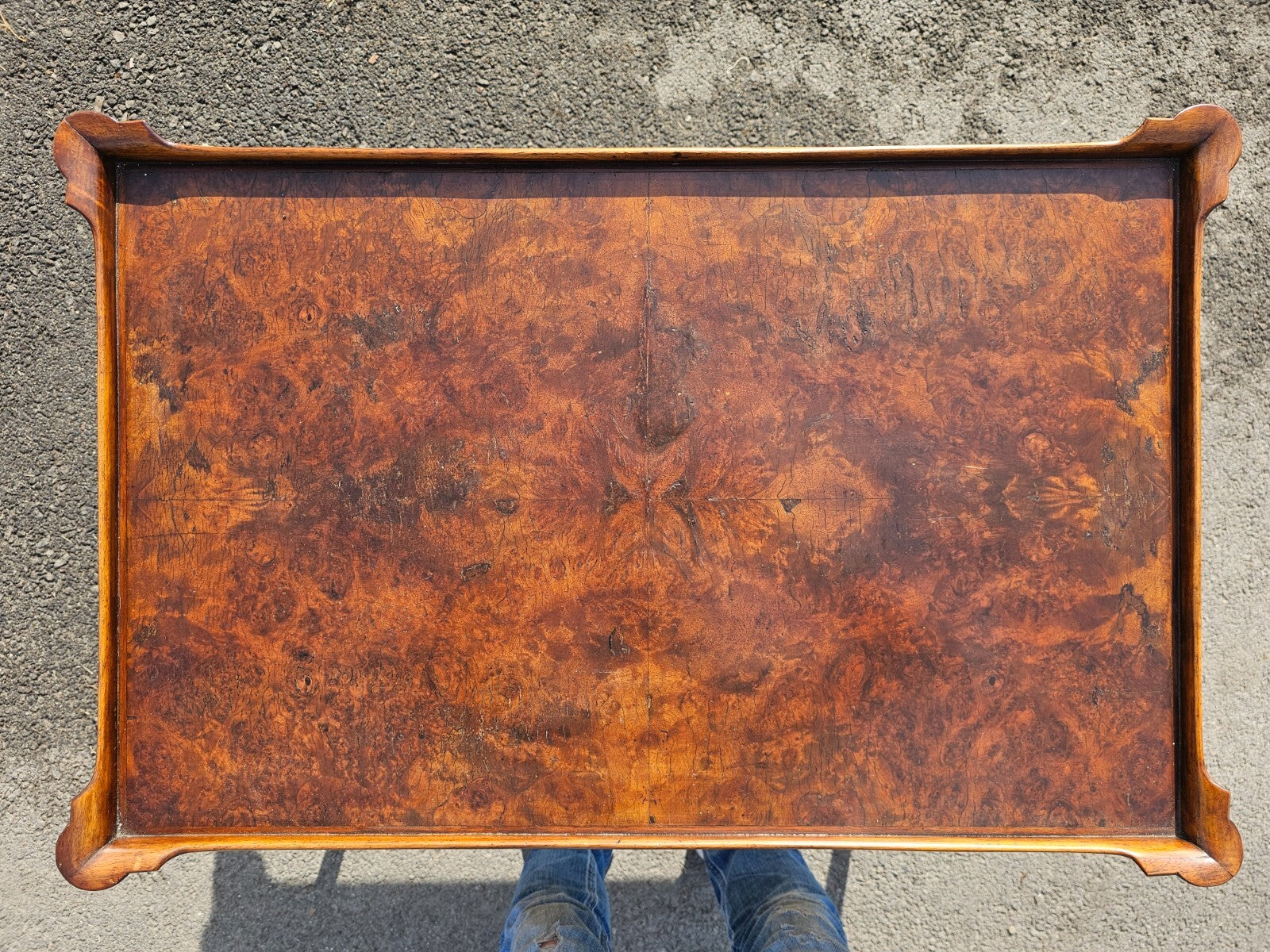 Antique Queen Anne style Tea Table With Burled Walnut On The Top