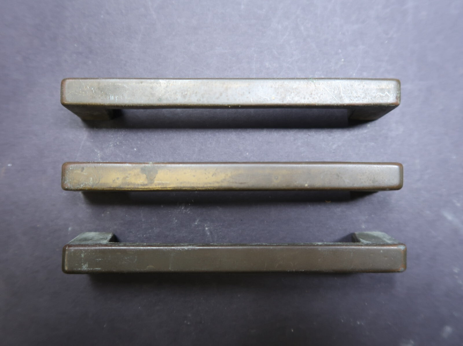 Set of 3 Brass Drawer Pulls Rustic Vintage L 4.4"