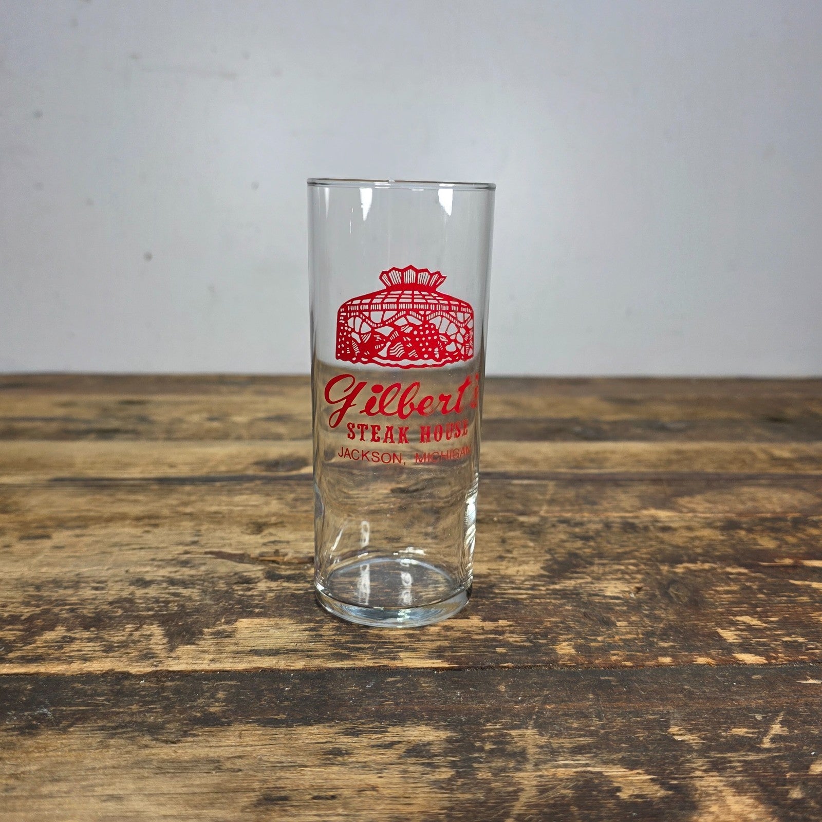 Vintage Gilbert’s Steak House Glass — Jackson, Michigan 5.75"H