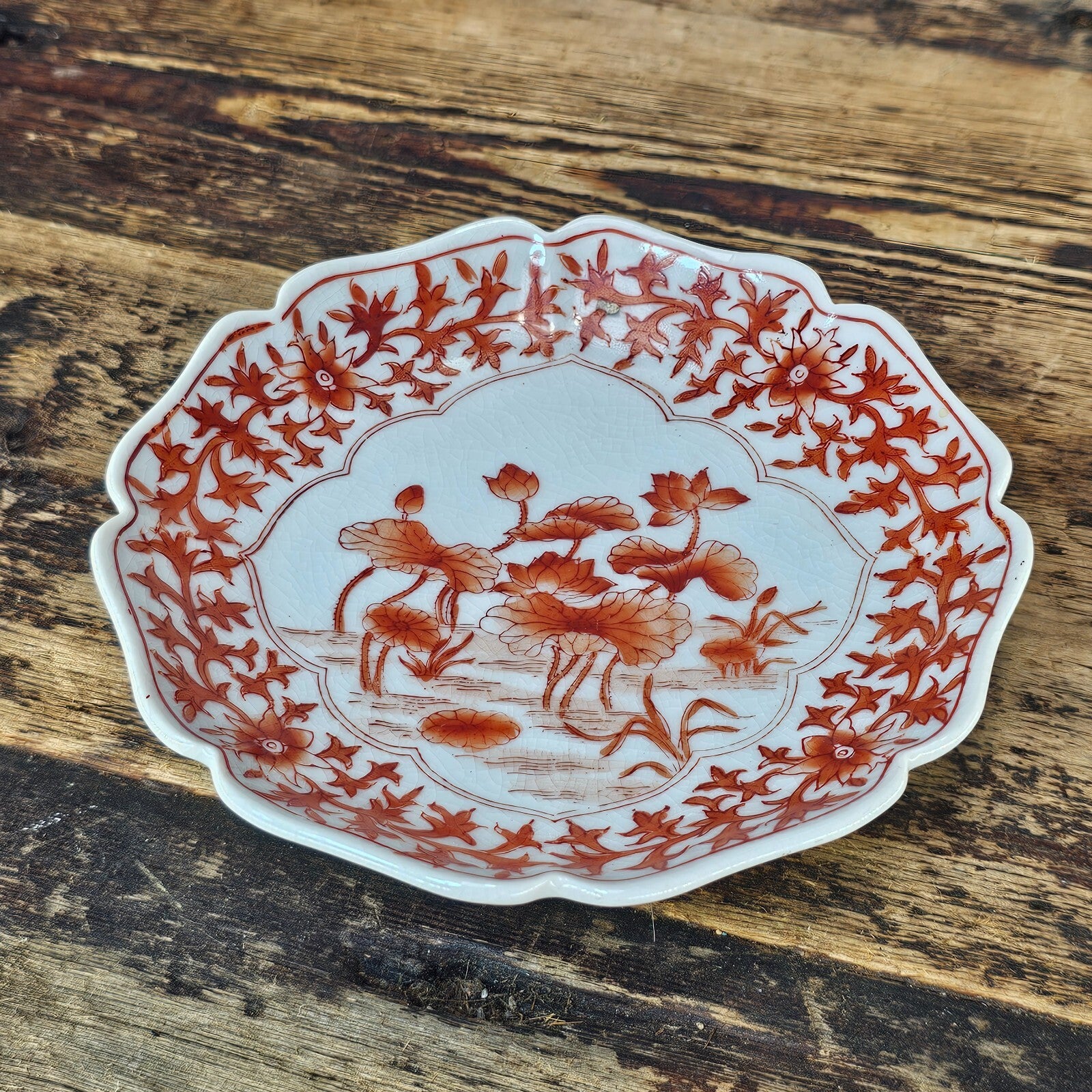 Vintage Lotus Plate & Ashtray | Hand-Painted in Hong Kong on Japanese Earthenwar