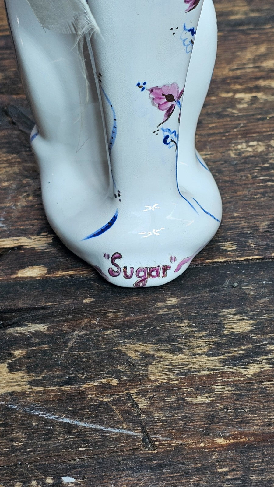 Vintage Porcelain Cat Figurine Hand-Painted Floral Signed 12" H (Has Damages)