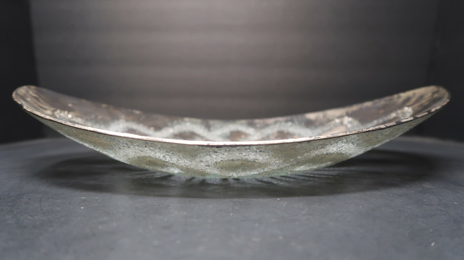 Vintage Textured Glass Oval Plate With Hand Painted Accents 13" x 10"
