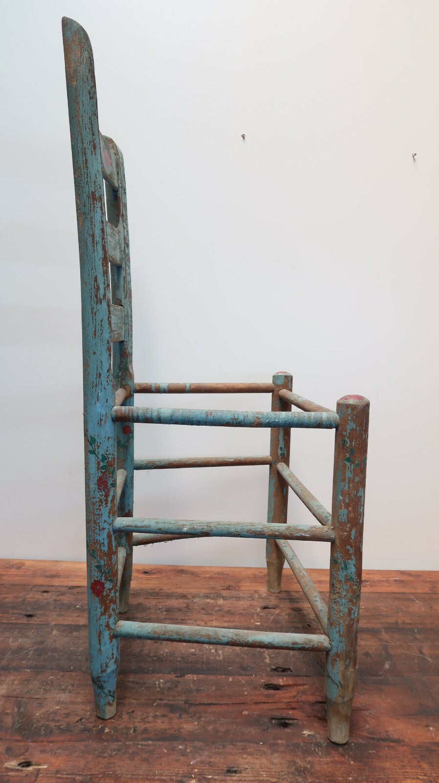 Vintage Ladder Back Dining Wooden Chair Farmhouse Rustic Hand Painted H 34.5"