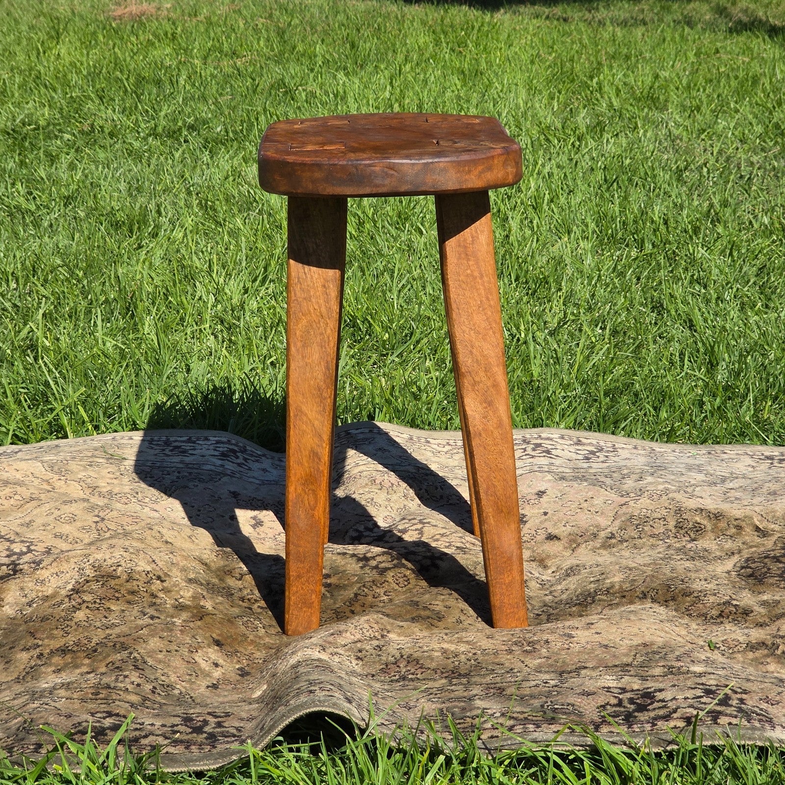 Rustic Solid Wood Stool / Side Table – Handcrafted Farmhouse Accent