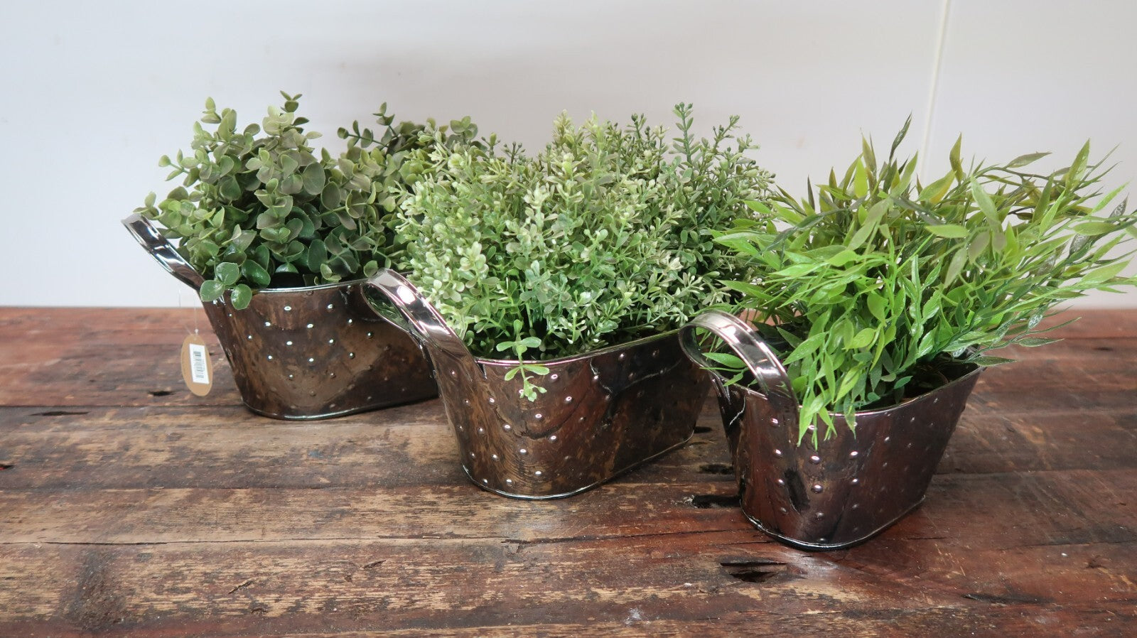 Metal Oval Planters Set of 3 Nested Smoke Metalic Planter With Handles