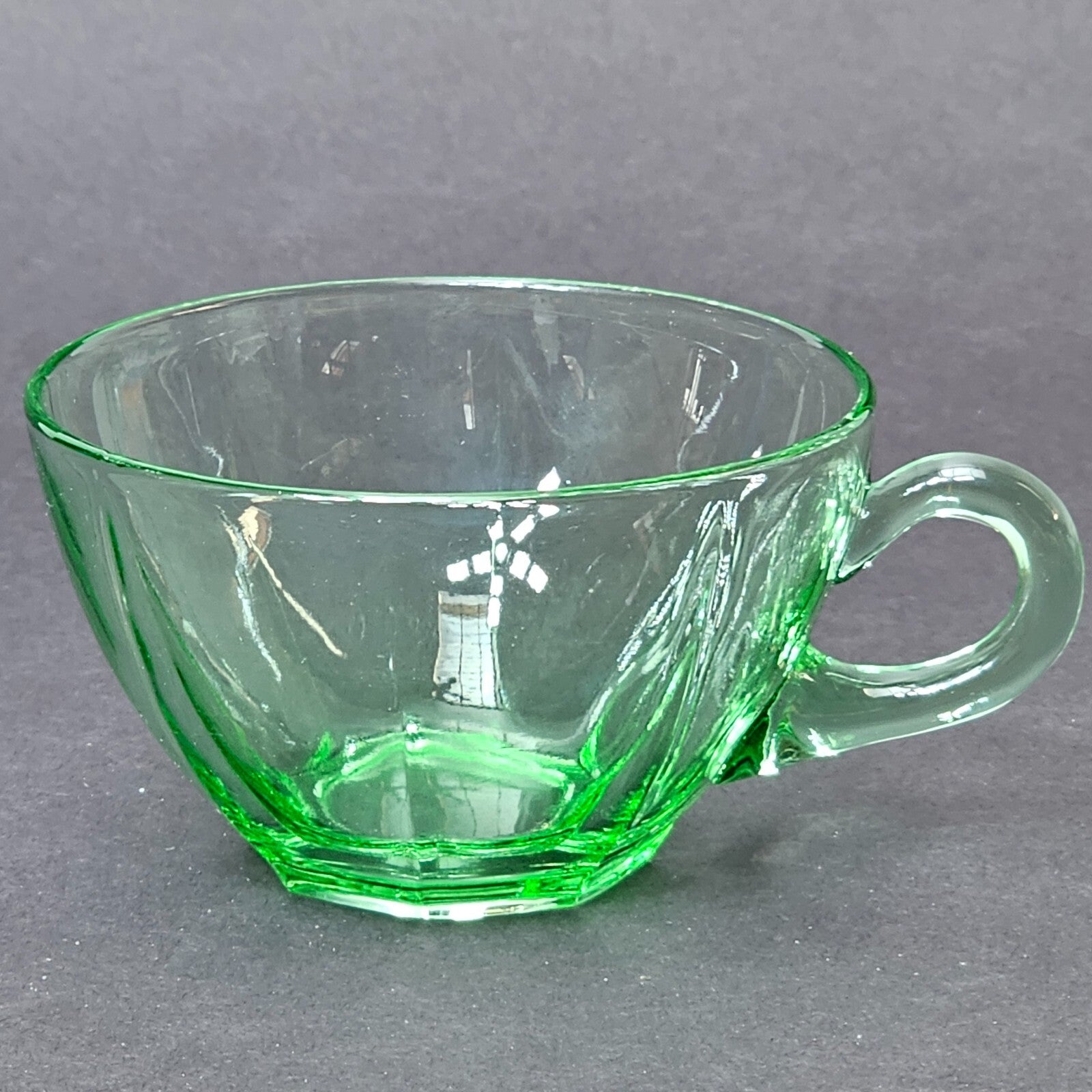 Set of 3 Heisey Ribbed Octagon Green Cup & Saucer + Dessert Plate Set (C)