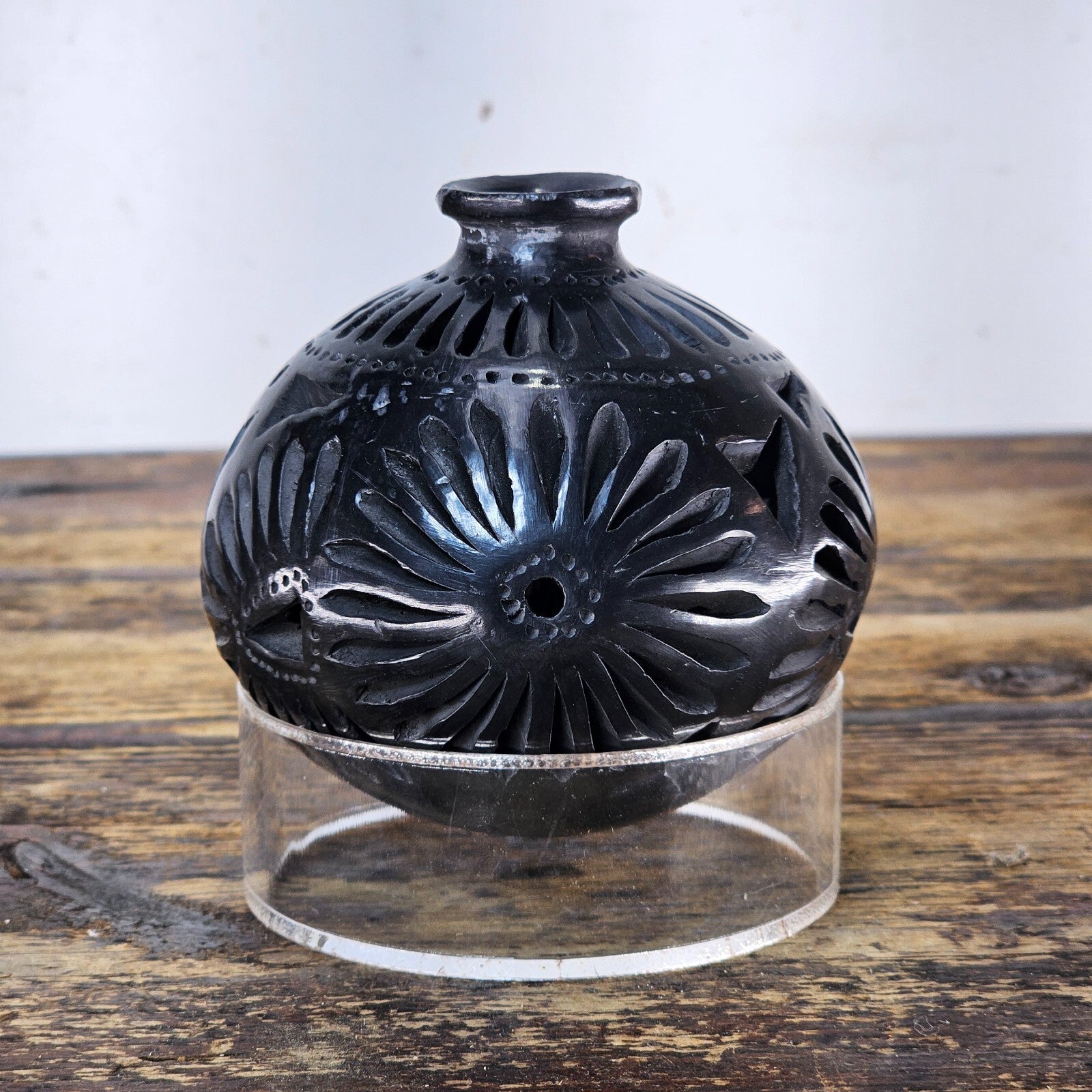 Vintage Barro Negro Pottery Cut Out Black Mexican Folk Art Oaxaca Mexico