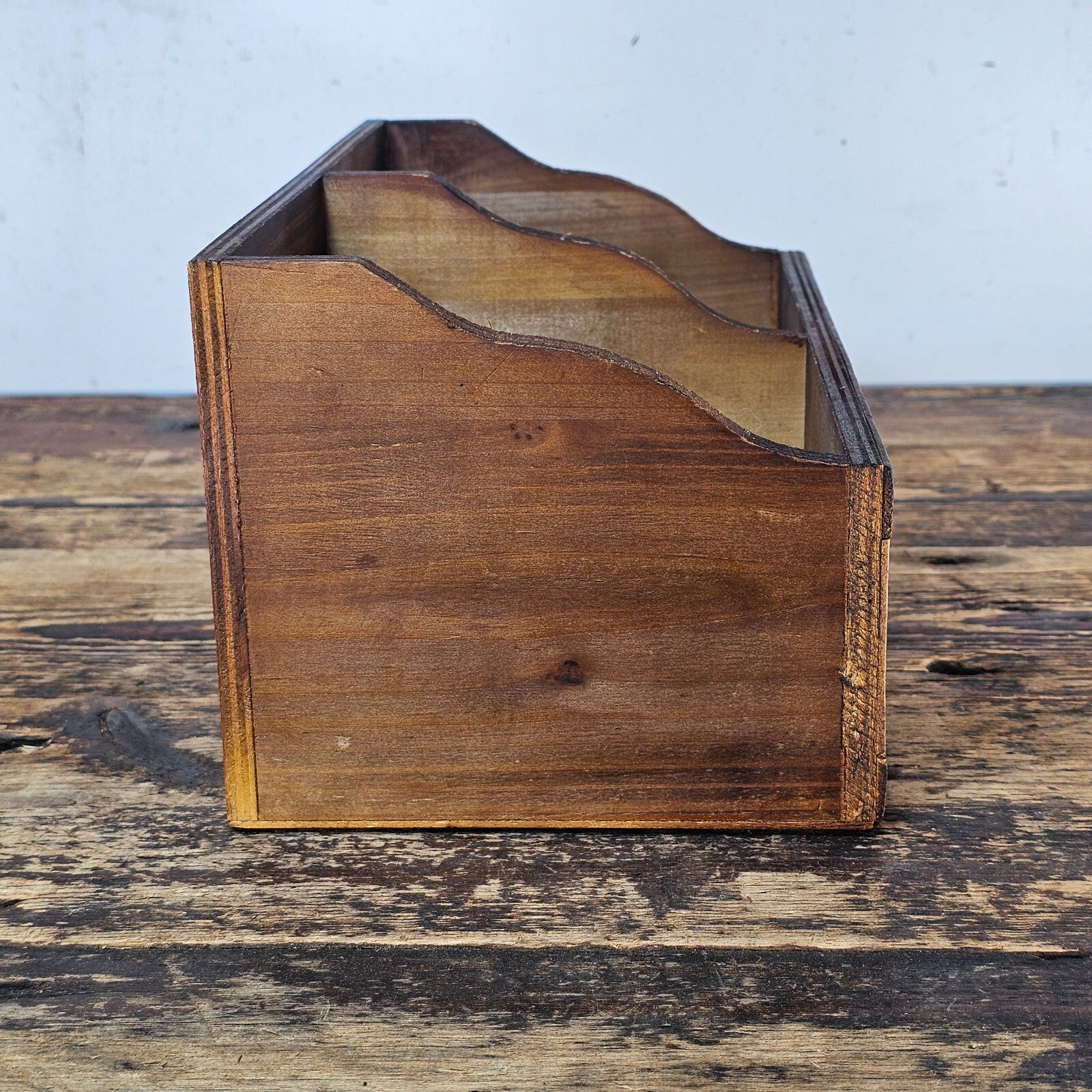 Rustic Wooden Desktop Organizer with Metal Front Panels 11"L x 5.5"D x 6.25"H