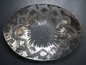 Vintage Textured Glass Oval Plate With Hand Painted Accents 13" x 10"