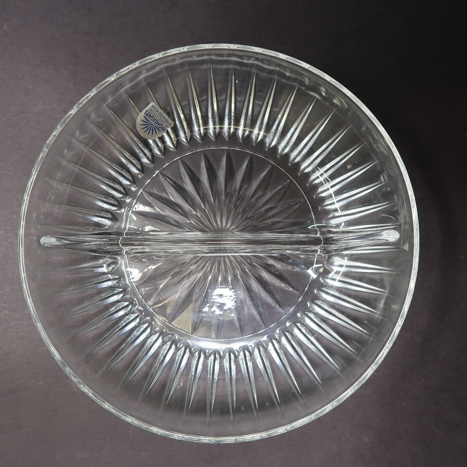 Princess House Highlights Lead Crystal # 870 Divided Serving Dish 8"