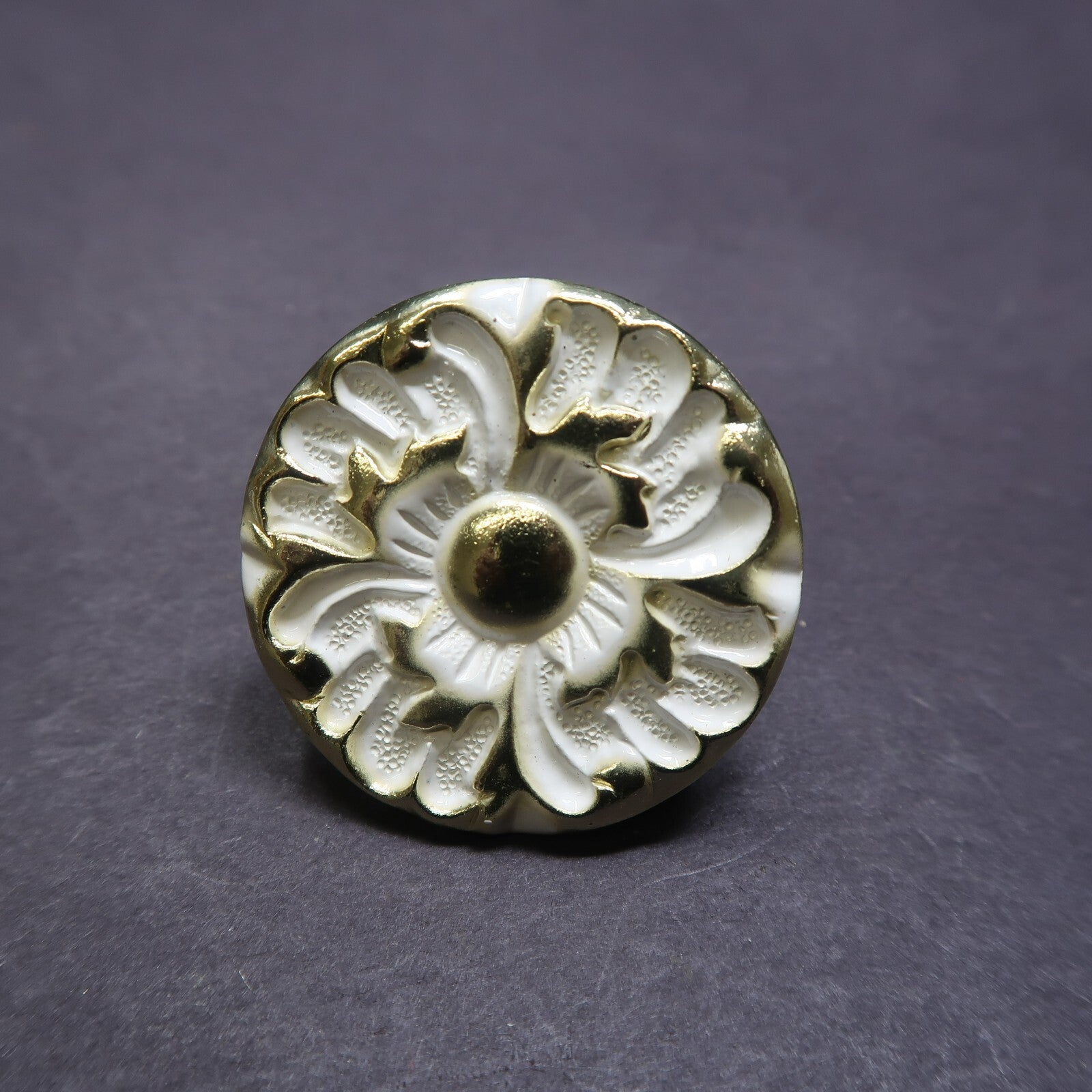 J.B. Jaybee Floral Cabinet Knob Gold & White NOS