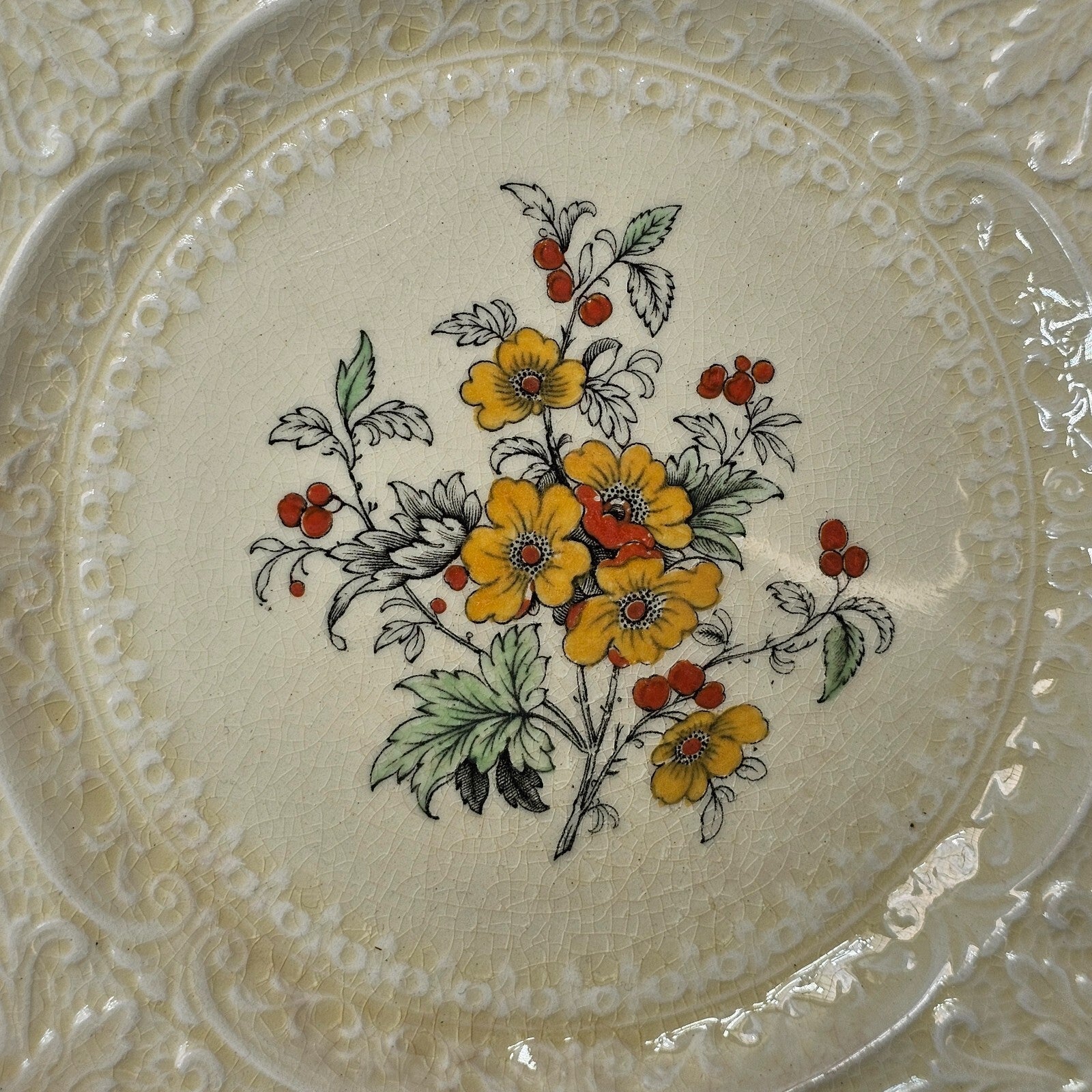 Ridgewood Royal Cauldon England Est 1774 Square Floral Ivory Dinner Plate 8 1/2"
