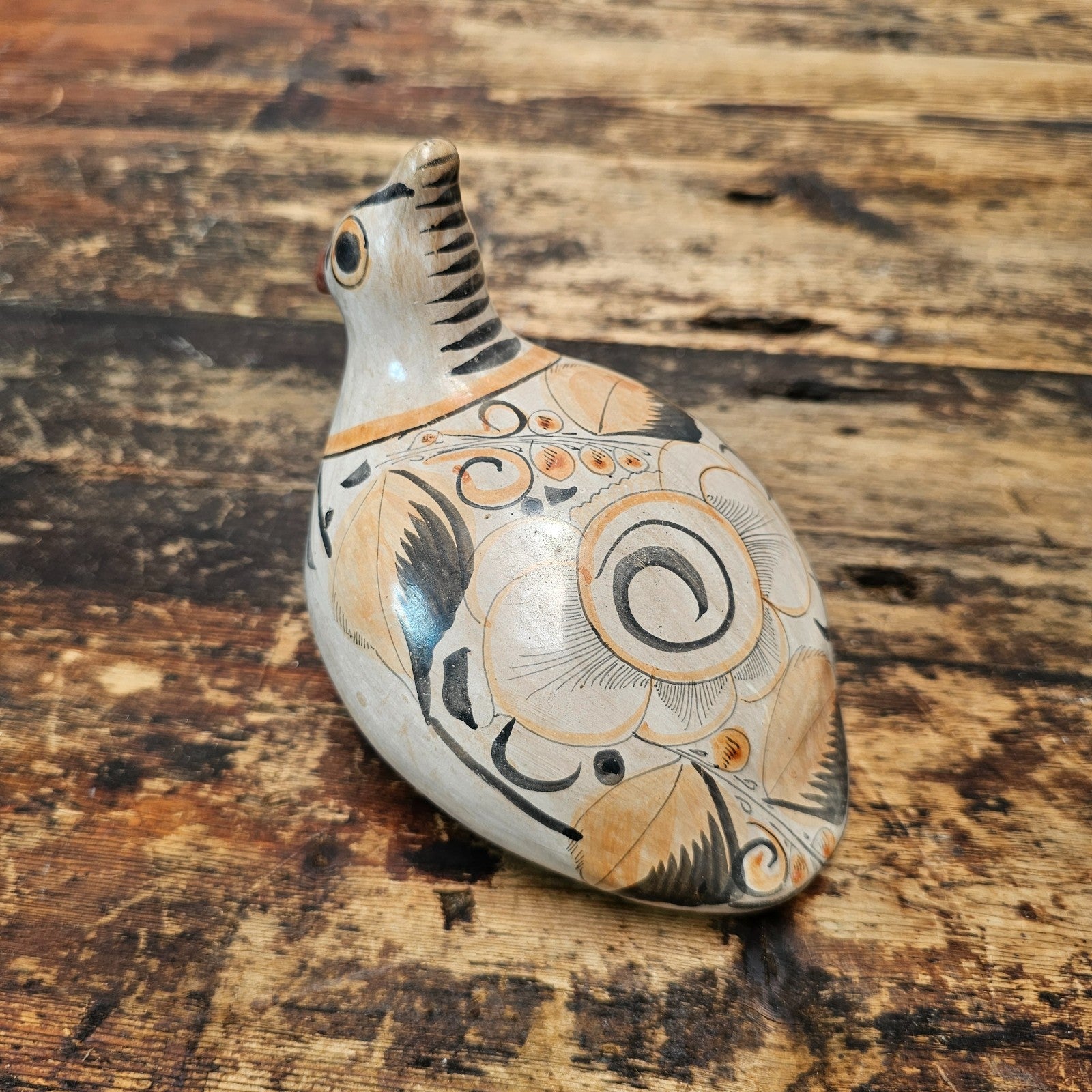 Vintage Hand-Painted Tonalá Pottery Bird  | Jalisco, Mexico Folk Art 6.75"L