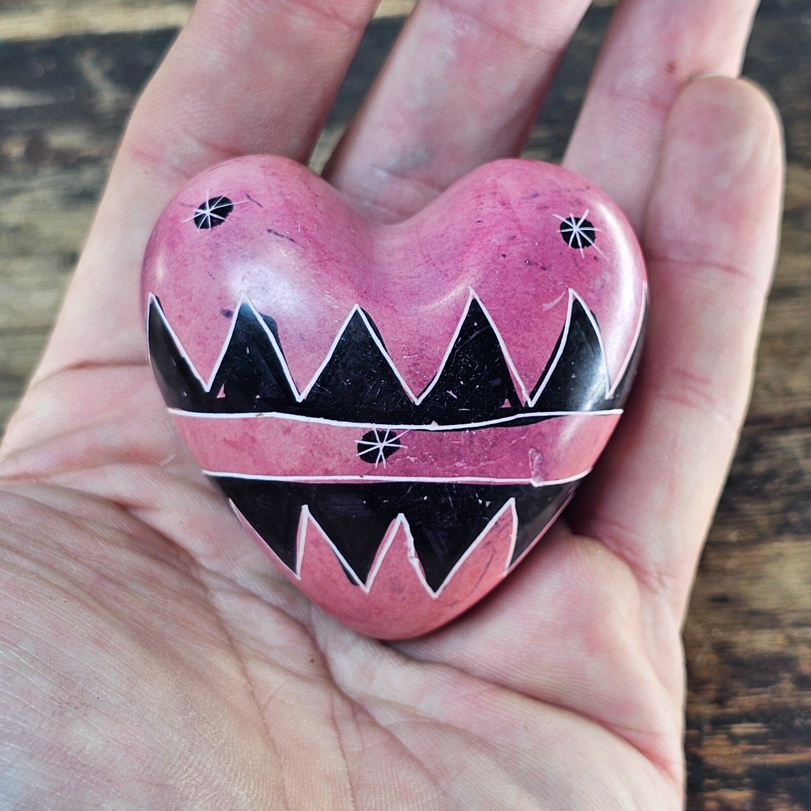 Set of 3 Hand-Carved Kenyan Soapstone Hearts African Art Decorative Paperweights