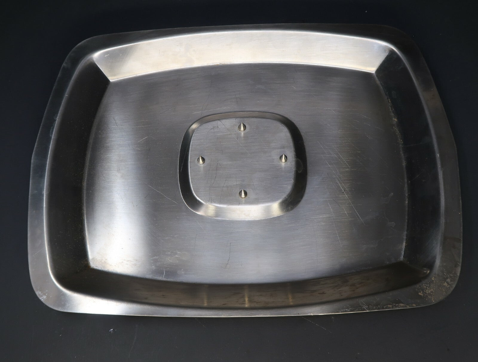 Vintage Stainless Steel Food Carving Tray Platter 4 Spikes Made In Japan