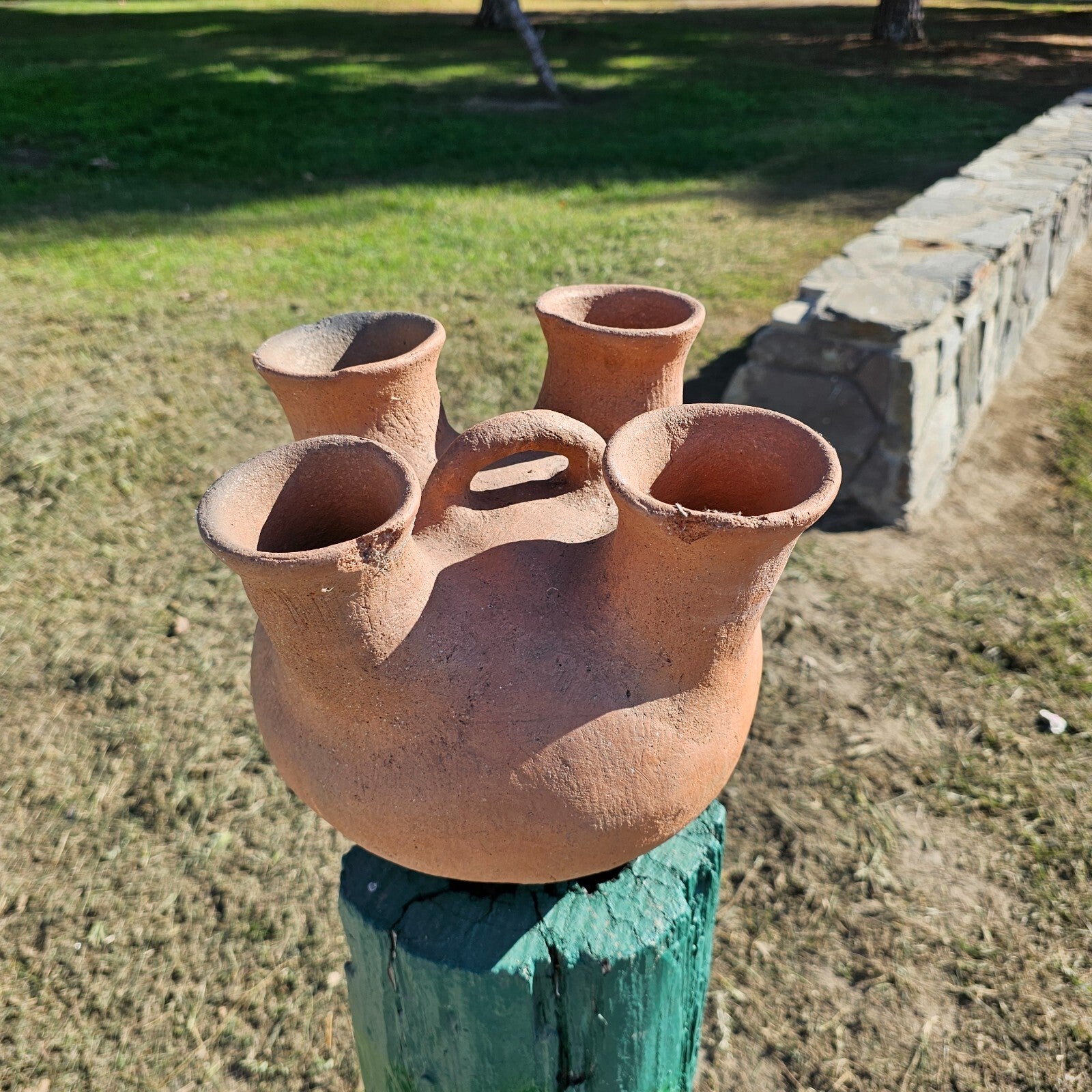 Rustic 4 Mouth Mexican Vessel Terracotta Natural Clay Native Mexican Folk Art
