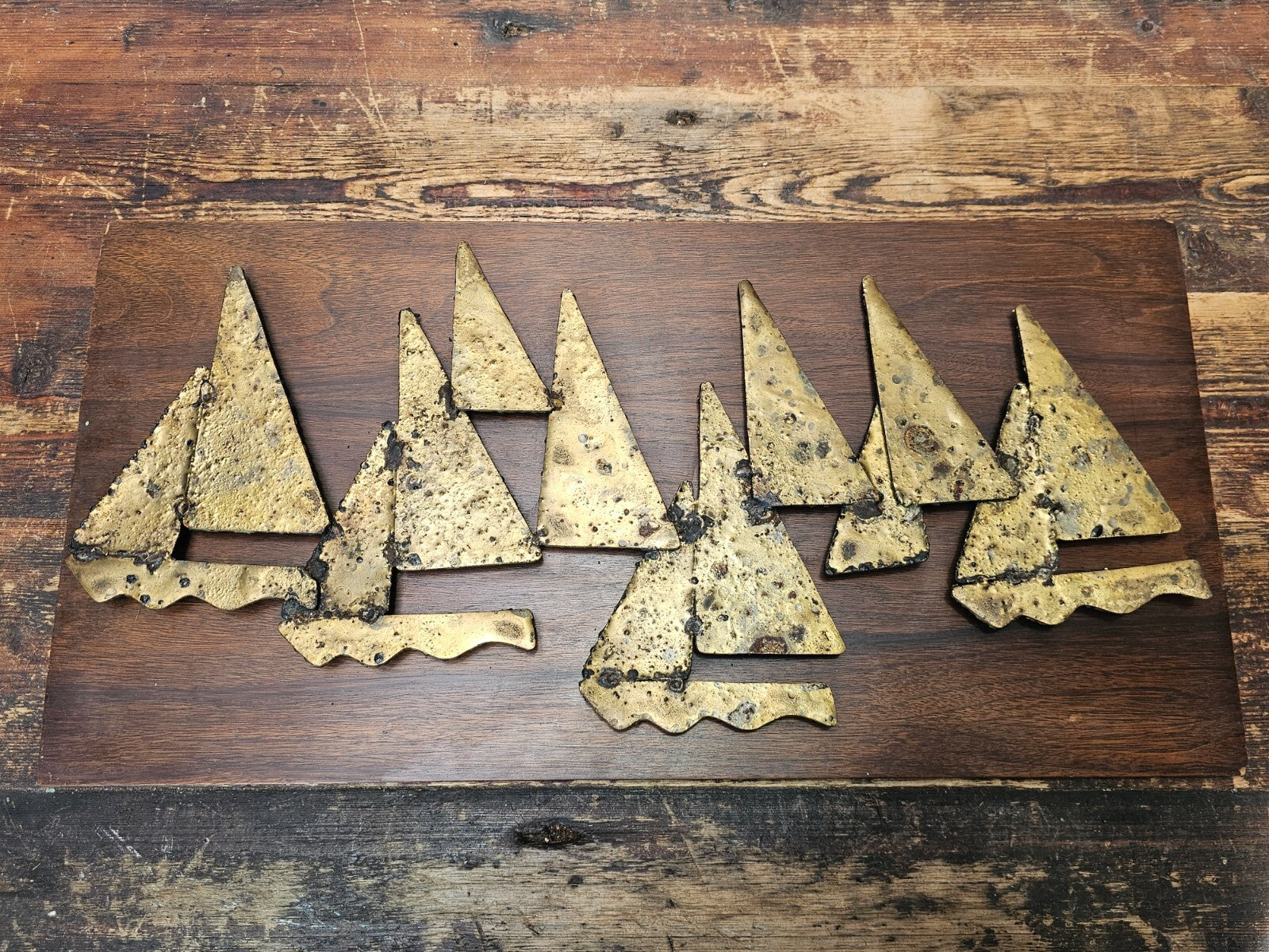 Peter Pepper Products Brass Sailboats Wall Sculpture (1960s) 23.5"L x 12"H