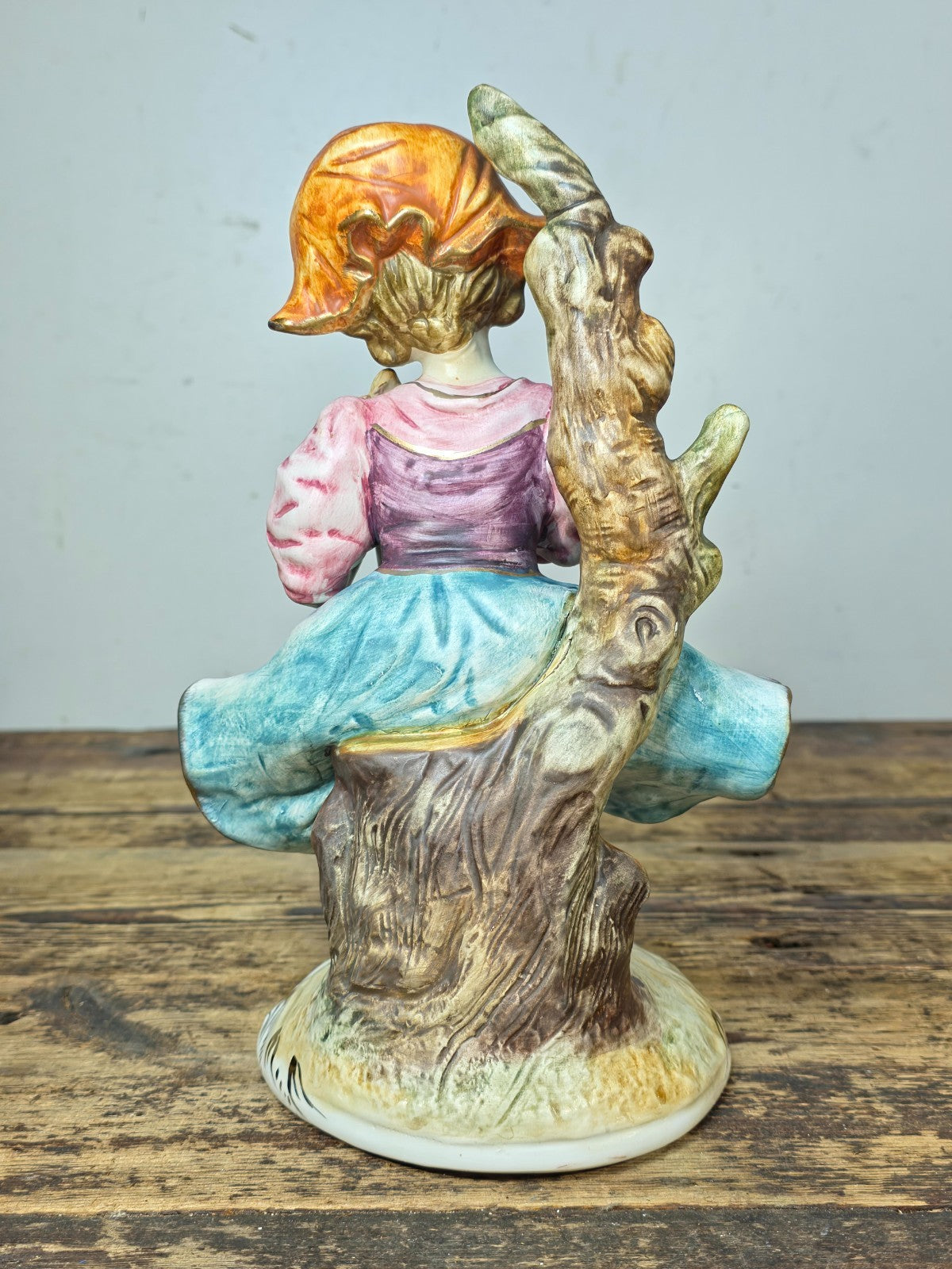 Vintage Italian Porcelain Girl Figurine — Capodimonte Style, Crown N Mark 10.5"T