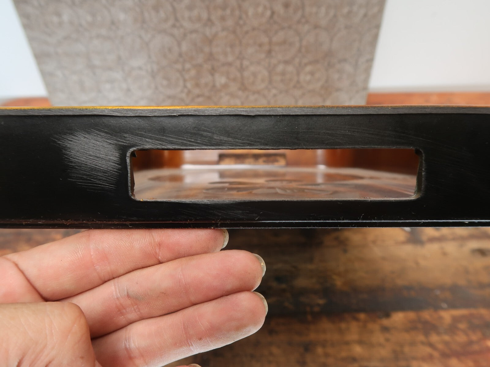 Vintage Japanese Fake Wood Serving Tray Obon Brown MARUSEI 18" x 12" x 1.25"