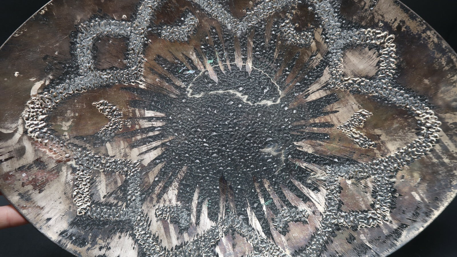 Vintage Textured Glass Oval Plate With Hand Painted Accents 13" x 10"