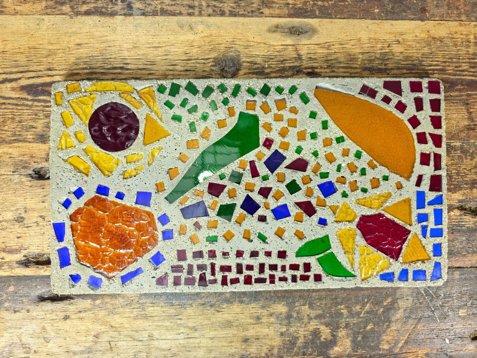 Glass Mosaic Art Tile Mid Century Style Abstract Colorful Wall Plaque  7.2lb.