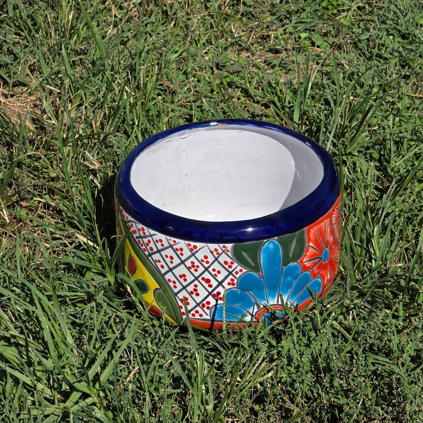 Mexican Talavera Style Hand-Painted Pottery Planter Pot 8.5"Dia x 6"H