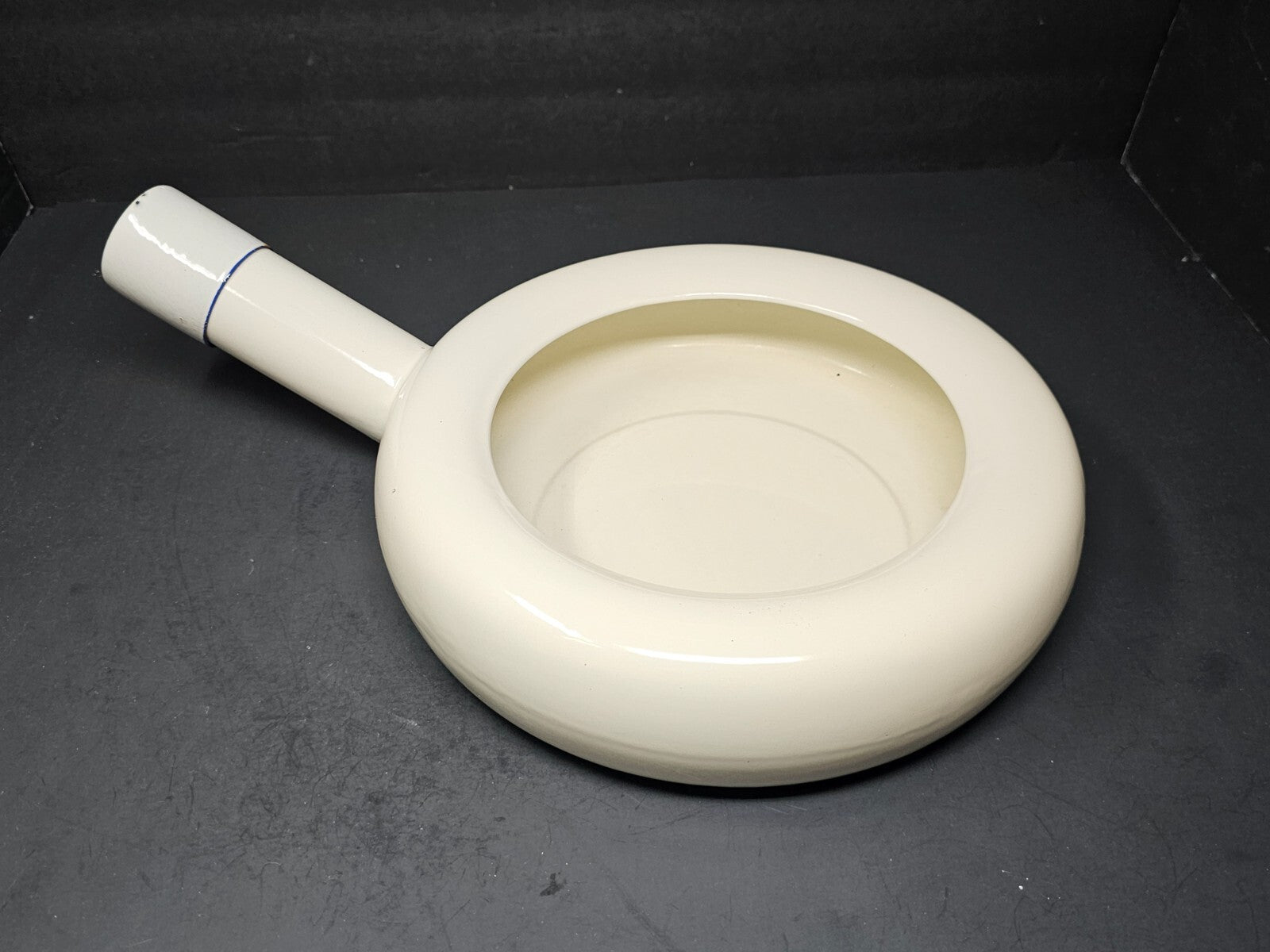 Vintage Swedish Army Hospital Enamelware Bed Pan With Steel Cap By Kockums