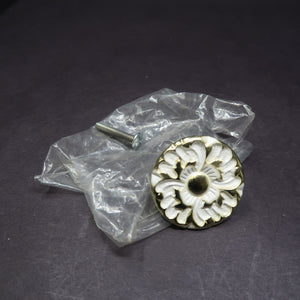 J.B. Jaybee Floral Cabinet Knob Gold & White NOS