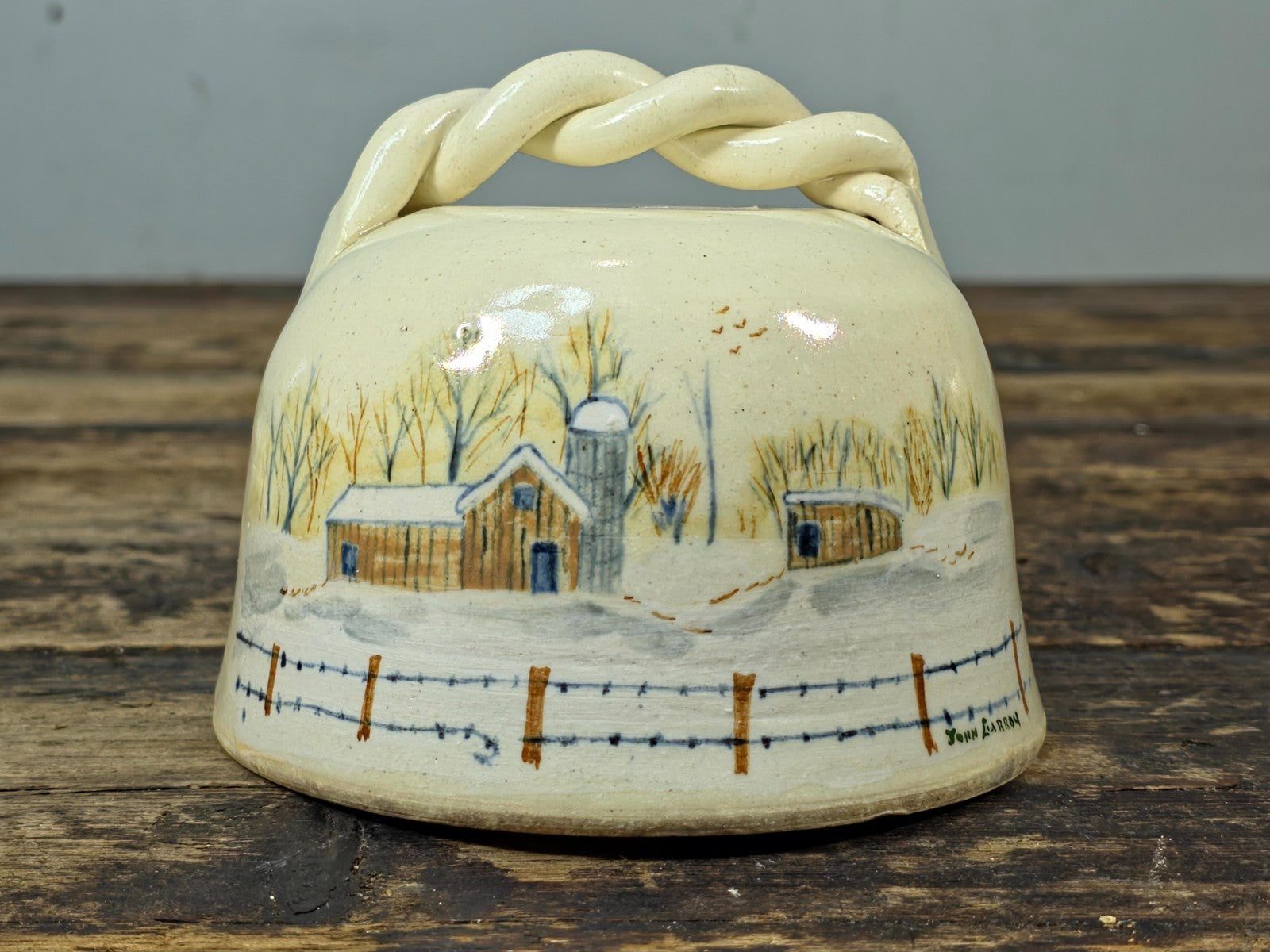Handmade John Garrou Pottery Butter Dish Dome Old Fort NC Signed 1986