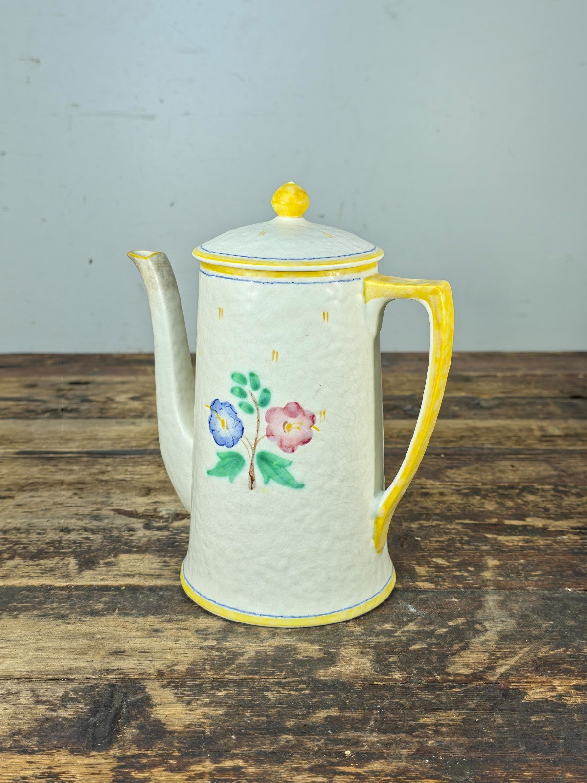 Crown Ducal Snow Glaze Coffee Pot 2lb Hand Painted Floral England Vintage