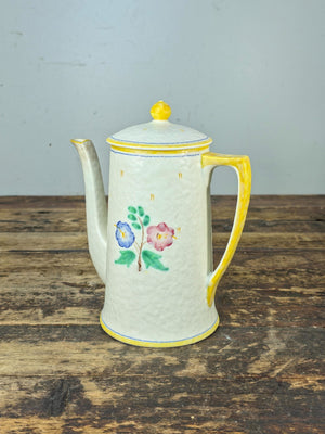 Crown Ducal Snow Glaze Coffee Pot 2lb Hand Painted Floral England Vintage