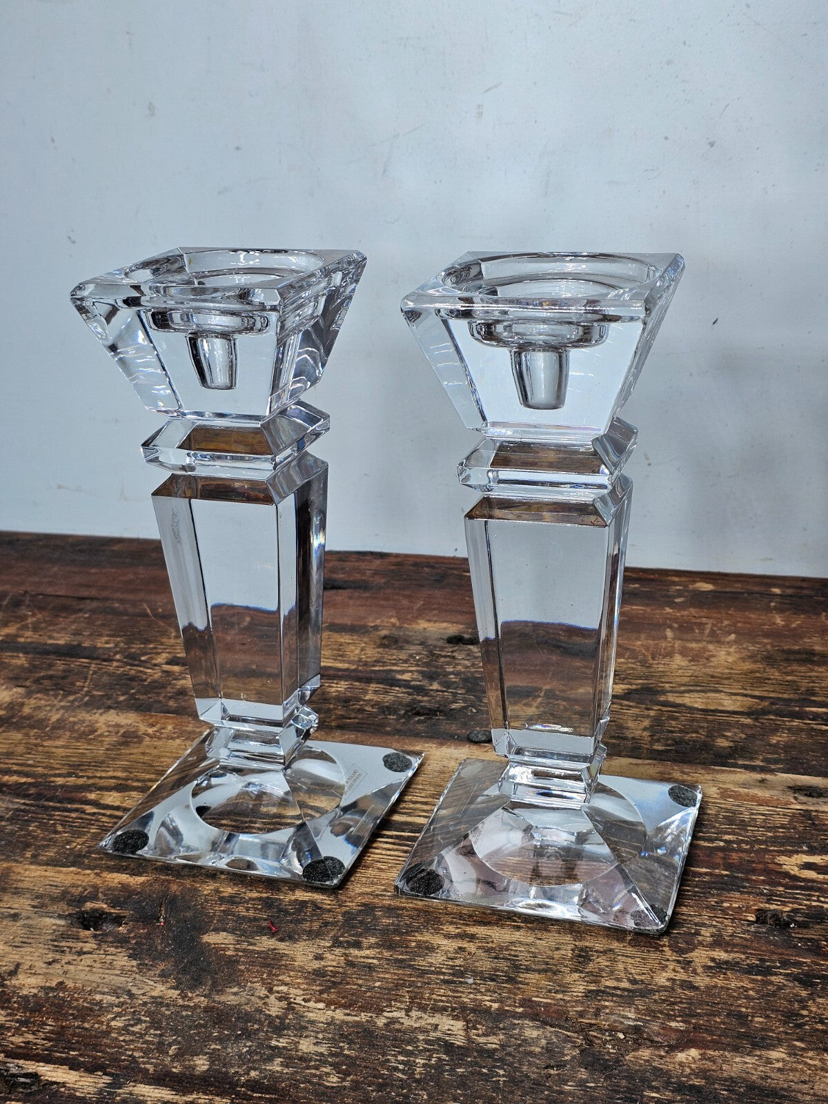 24% Lead Crystal Pedestal Base Taper Candle Stick Holder Made In Poland Set of 2