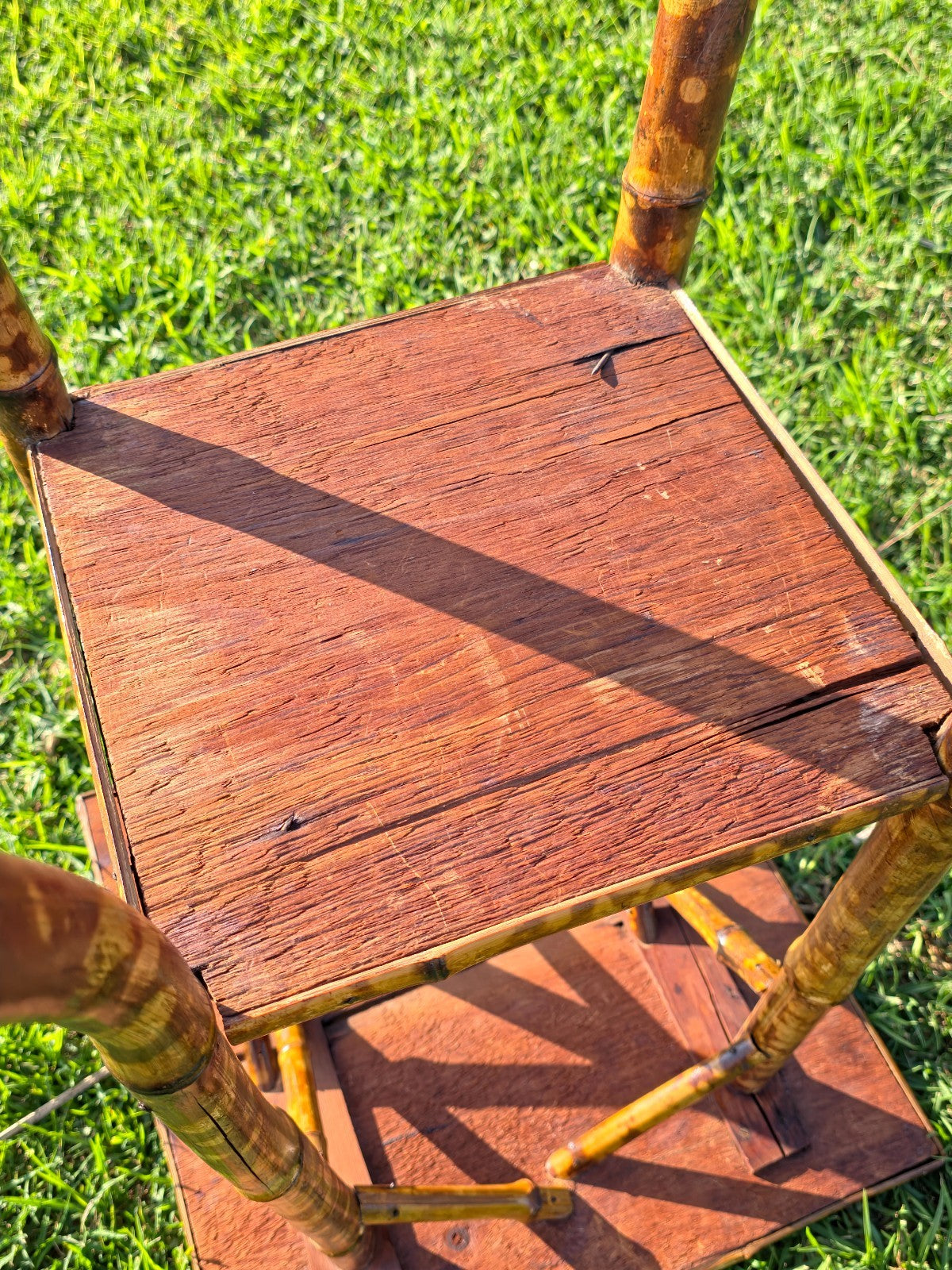 Rare Antique Chinoiserie Bamboo Table | Hand-Painted Lacquer Panels, c.1900